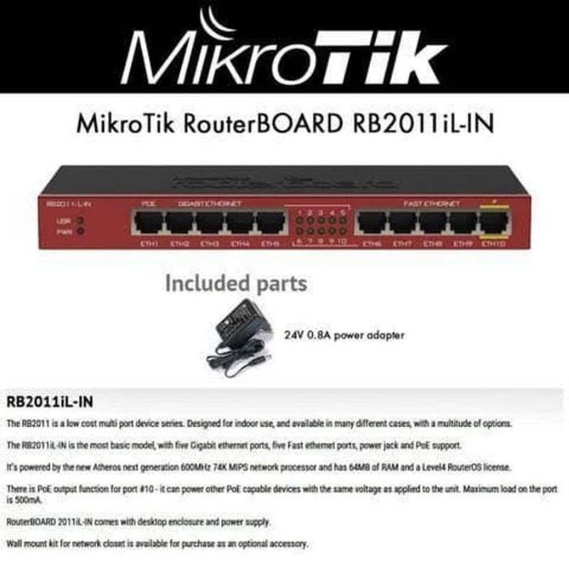 Mikrotik RB2011iL-IN Router 5x LAN, 5X Gbit LAN, L4, dekstop case