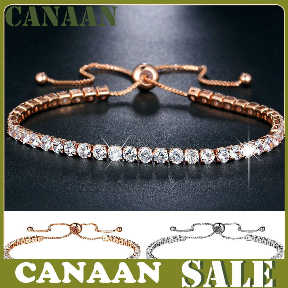 Canaan Gelang Tangan Rantai Serut Adjustable Hias Batu Zircon Kubik Mewah Untuk Wanita