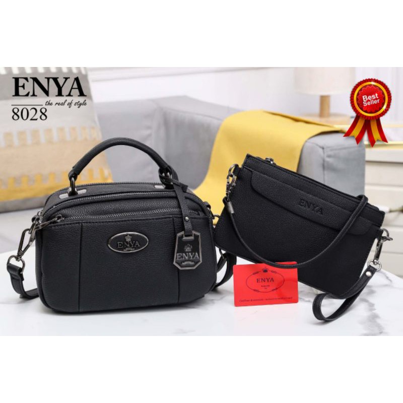 Tas Wanita ENYA CheryBell Bag 2in1 Original Soft clemence Leather Hardware Black 8028  (04)*