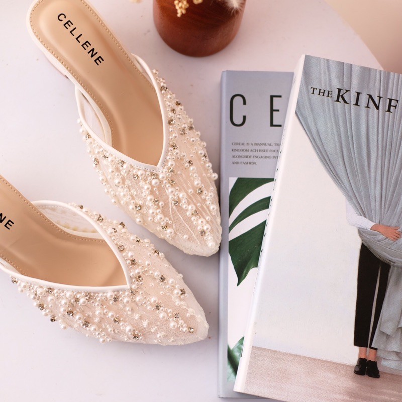 𝗖𝗘𝗟𝗟𝗘𝗡𝗘 • Irish Beads Heels (8warna) / wedding shoes brokat payet 5cm