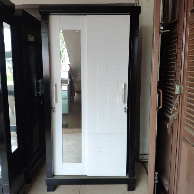 Lemari pakaian 2 pintu sliding geser minimalis putih