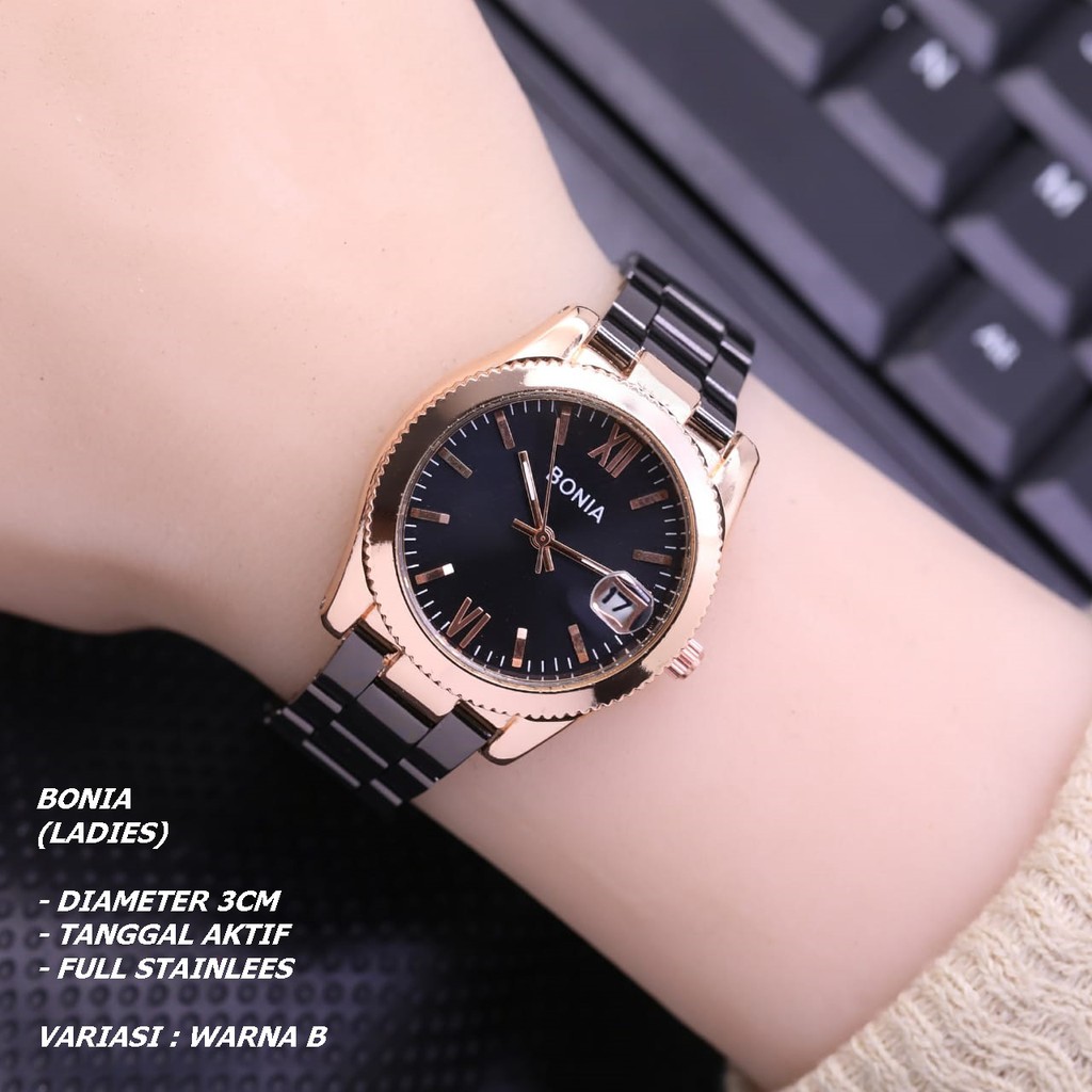 JAM TANGAN WANITA FASHION RANTAI BODY BULAT TANGGAL AKTIF