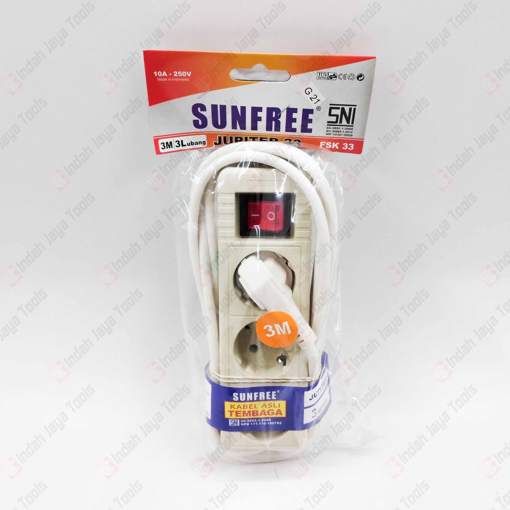 SUNFREE JUPITER 33 Stop Kontak 3 Lubang Kabel 3 M Colokan Listrik