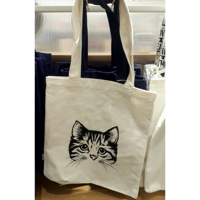 MINISO ORIGINAL CAT CANVAS TOTEBAG. Tas tote miniso murah. Ready surabaya