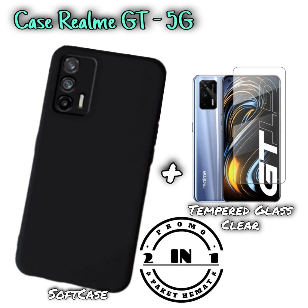 Paket 2in1 Case Realme GT - 5G SoftCase Matte Anti Fingerprint Paket Tempered Glass Layar Clear