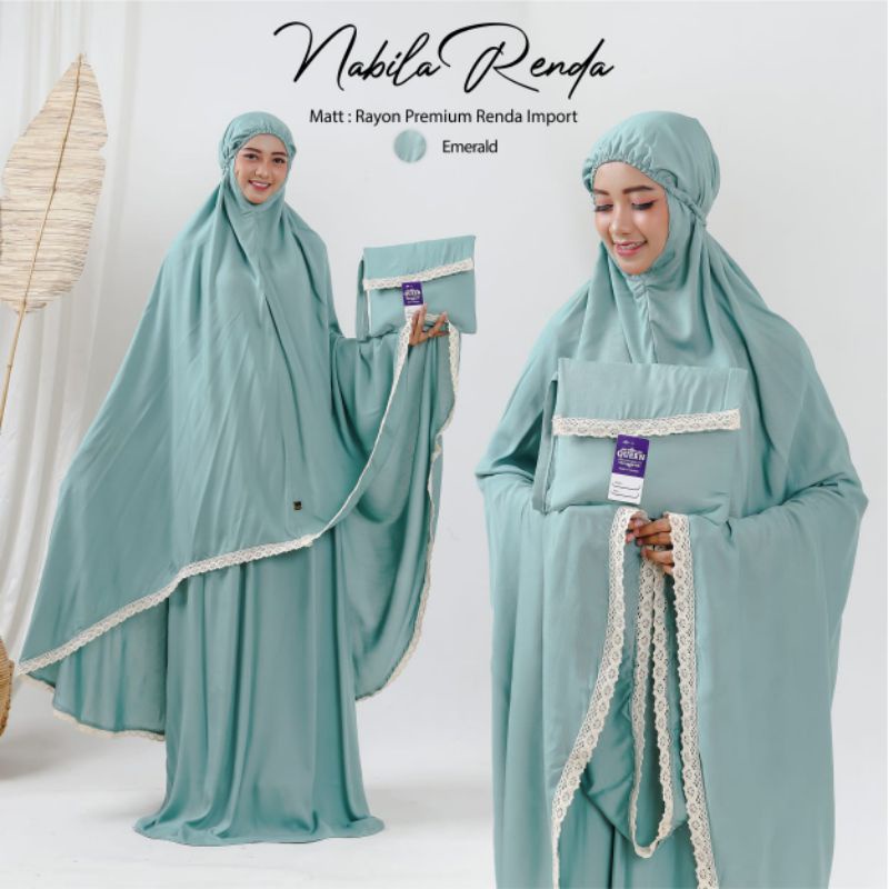 Mukena bali polos katun rayon premium dengan renda eksklusif ukuran super jumbo- mukena nabila renda