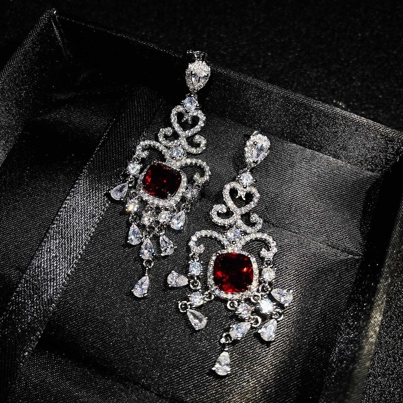 Luxury Vintage Ruby Sterling Silver Needle Eardrops