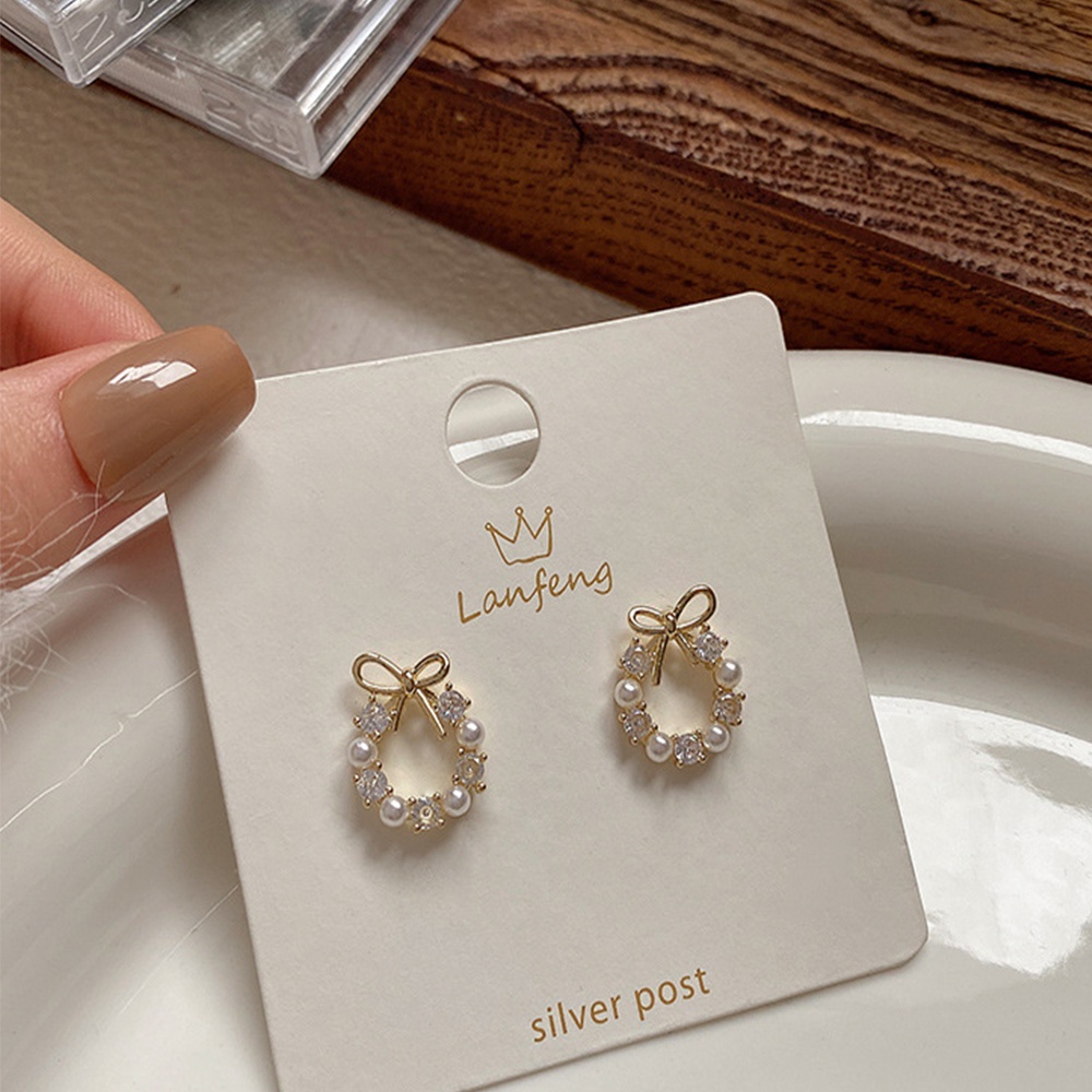 【COD Tangding】Bow Pearl Stud Earrings for Women Girl Party Fashion Accessories Jewelry