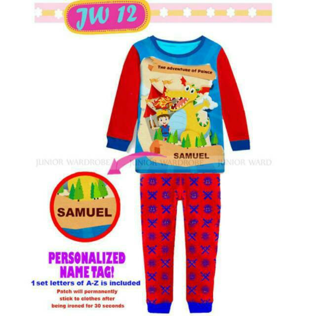 Setelan Piyama Anak Cowok The Adventure Of Prince Set 3in 1(baju,celana,huruf nama)