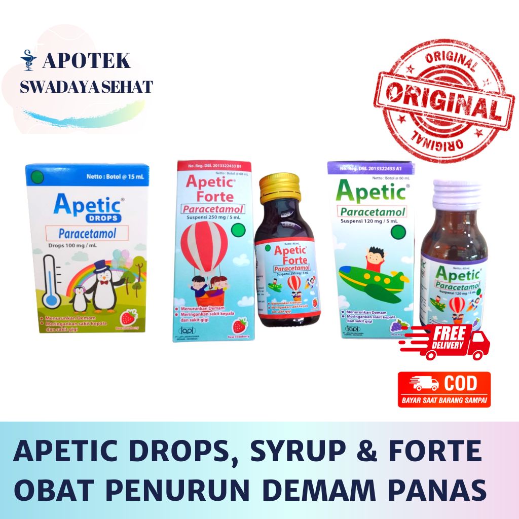 APETIC Forte Syrup Drops Varian - Obat Demam Panas Paracetamol Parasetamol Anak Bayi Sirup Apetik
