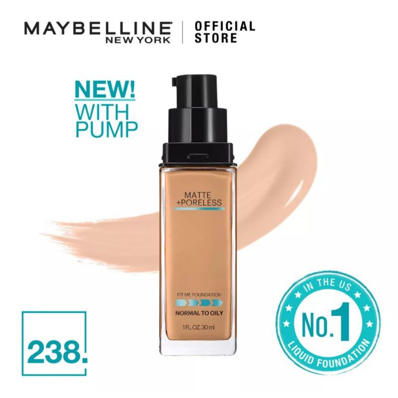 Maybelline FitMe! Matte + Poreless Liquid Matte Foundation Make Up (Tahan Lama Hingga 12 Jam) isi 30 ML