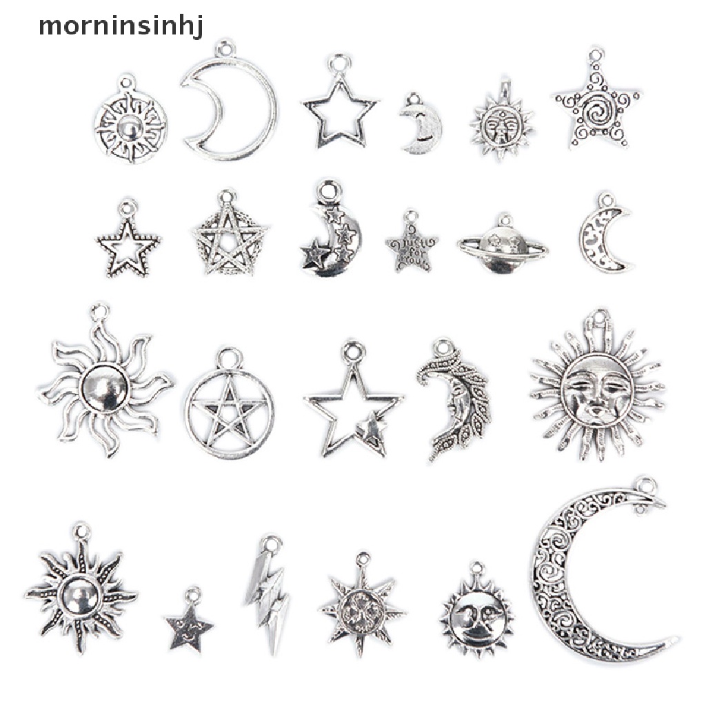 23pcs / set Liontin Bentuk Bulan / Bintang / Matahari Warna Silver Charms