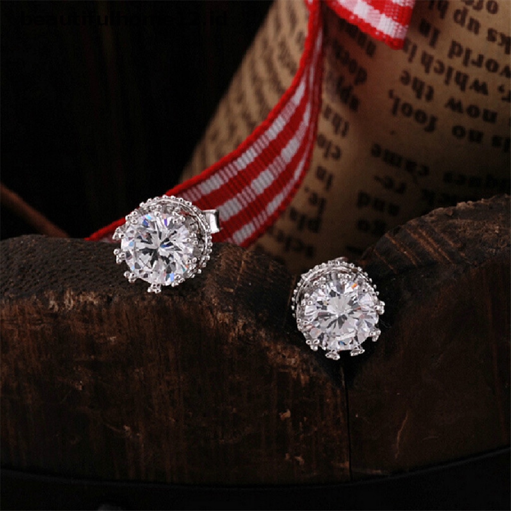 【beautifulhome12.id】 Women Sliver Plated Fashion Jewelry 8MM Round Cubic Zirconia Silver Stud Earring .