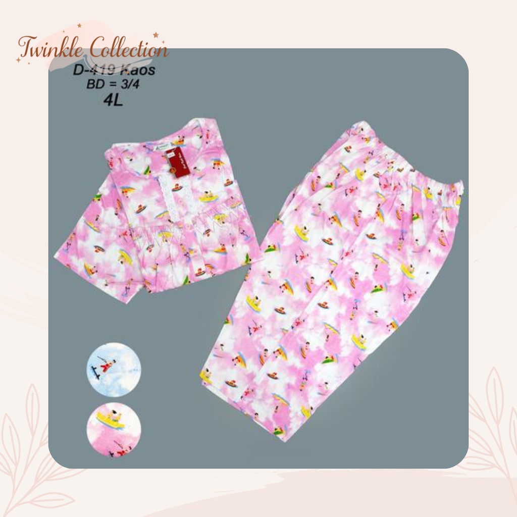 Baju Tidur Piyama Wanita Big Size Kaos Katun GREET NIGHT WEAR Ukuran Jumbo 4L