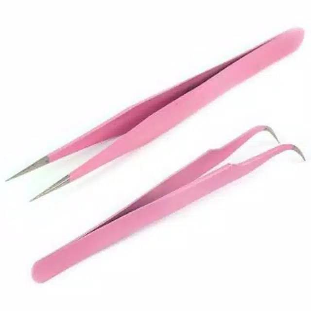 PINSET PINK Eyelash extension pinset bulumata