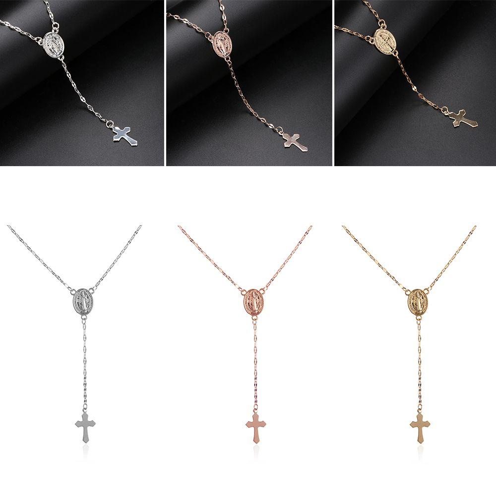 Solighter Salib Kalung Fashion Perhiasan Hadiah Rose Gold Perak The Virgin Mary