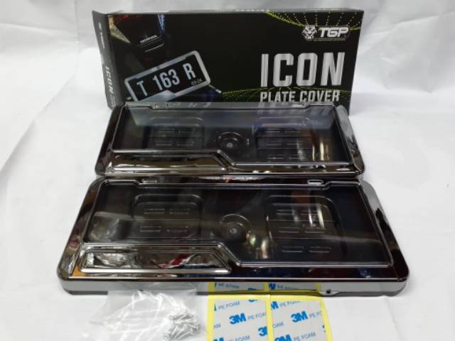 Dudukan plat nomor motor ICON TGP Black Chrome Universal Cover Plat Nomor Motor