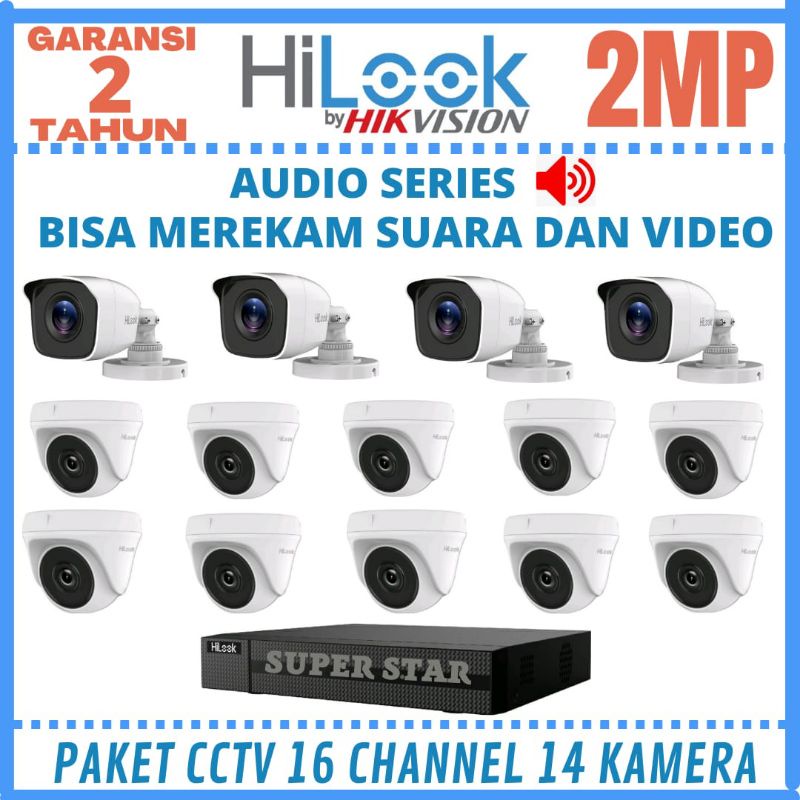 PAKET CCTV HILOOK 2MP 16 CHANNEL 14 KAMERA AUDIO SERIES BISA MEREKAM SUARA DAN VIDEO