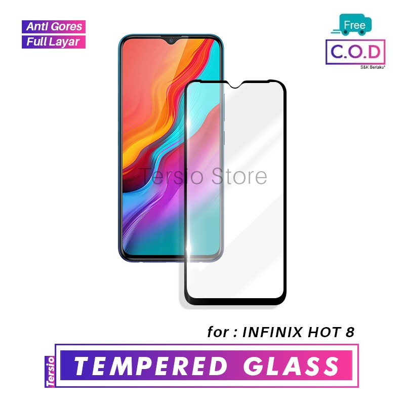 Tempered Glass INFINIX HOT 8 Pelindung Layar Handphone Anti Gores Full Cover