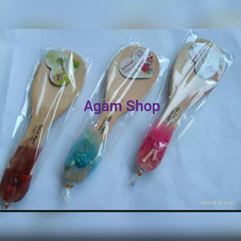 

souvenir centong kayu sablon nama kemas plastik isi 50 pcs