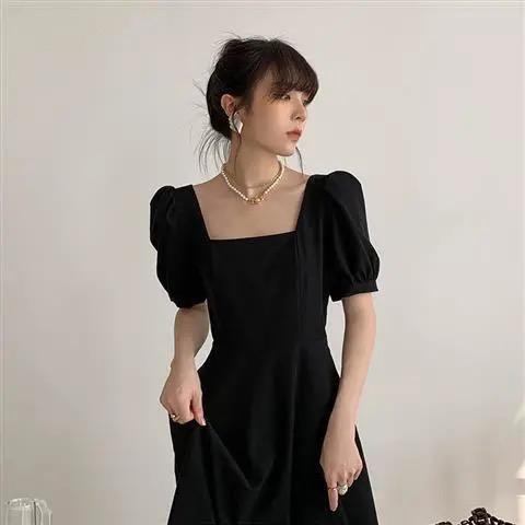 U Neck Dress Wanita Elegan Dress / Korean Party Dress Square Neck