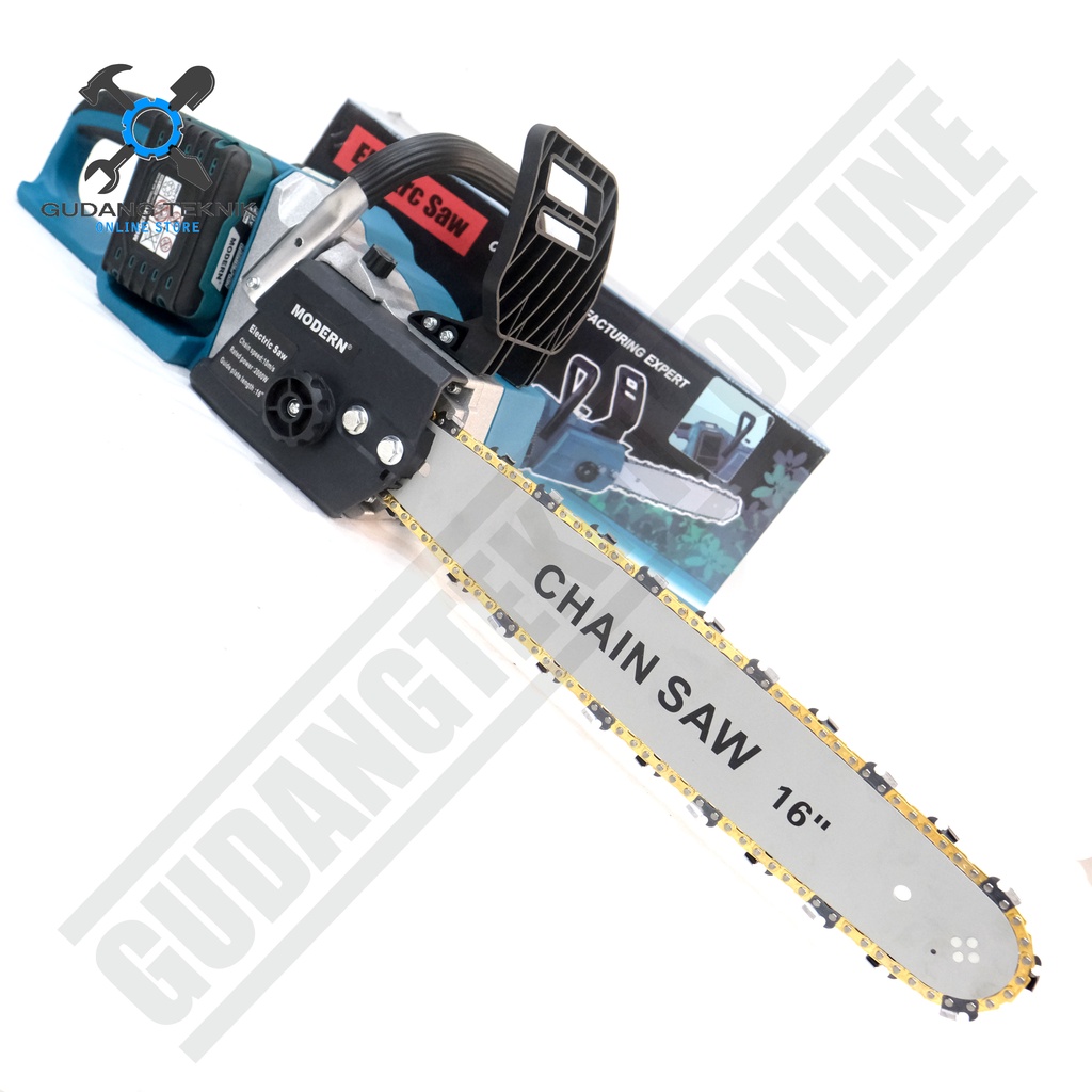 Chainsaw CORDLESS 16&quot; MODERN / Mesin Gergaji Kayu Pohon BATERAI BATERY Bar Rantai 16 Inch  MODERN