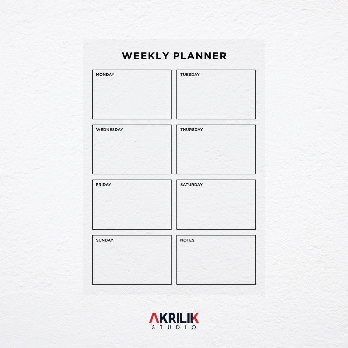 

Weekly Planner Acrylic Board Akrilik Wall Schedule Agenda Jadwal Mingguan Modern