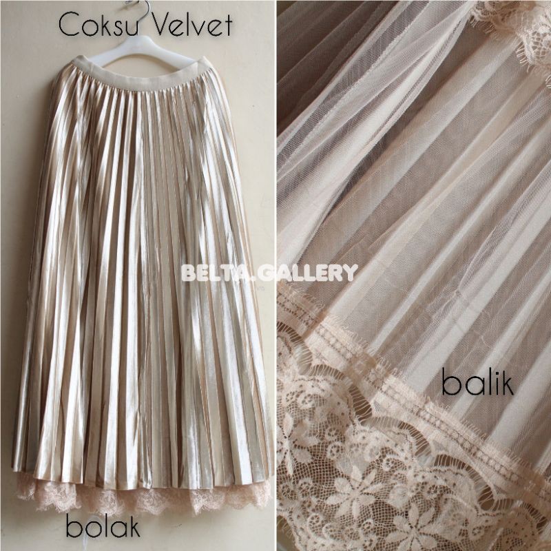 Rok Tutu Bolak Balik model Panjang dan 7 per 8 Premium Tile Velvet Bludru Glossy