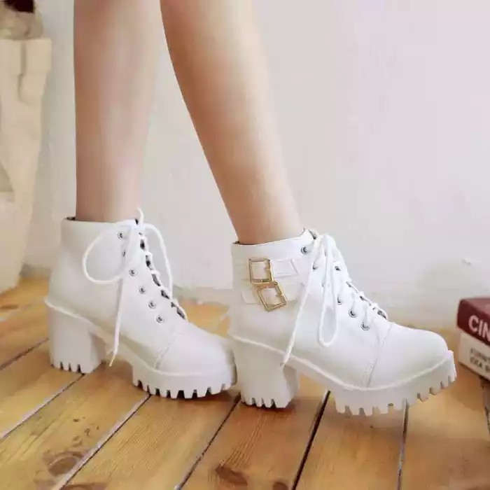 SEPATU BOOTS HEELS WANITA TRENDY-SEPATU BOOTS ZIPPER-SEPATU BOOTS WANITA TERLARIS JF 51 PUTIH