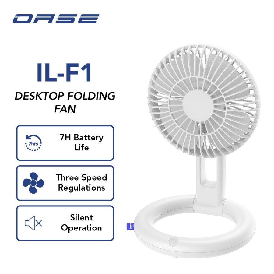 Oase Kipas Mini Portable 350gr 7 Jam Aktif Baterai 1800mAh 3 Speed Level Garansi Resmi 1 Tahun IL-F1