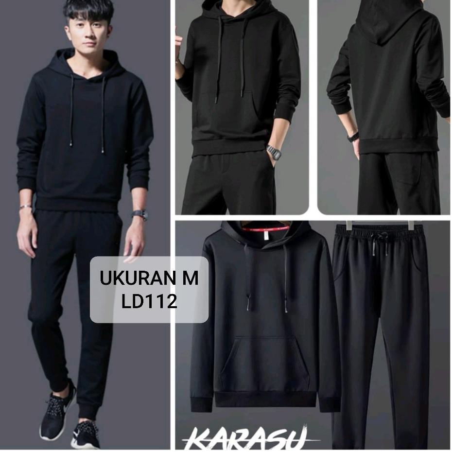 Seller LSWV0 SET KARASU BOY HITAM Setelan baju tranning cowok set hoodie pria jumbo 45 Harga Promo