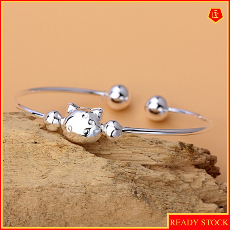 [Ready Stock]Korean Style Cartoon Cat Silver Bracelet Simple Fashion