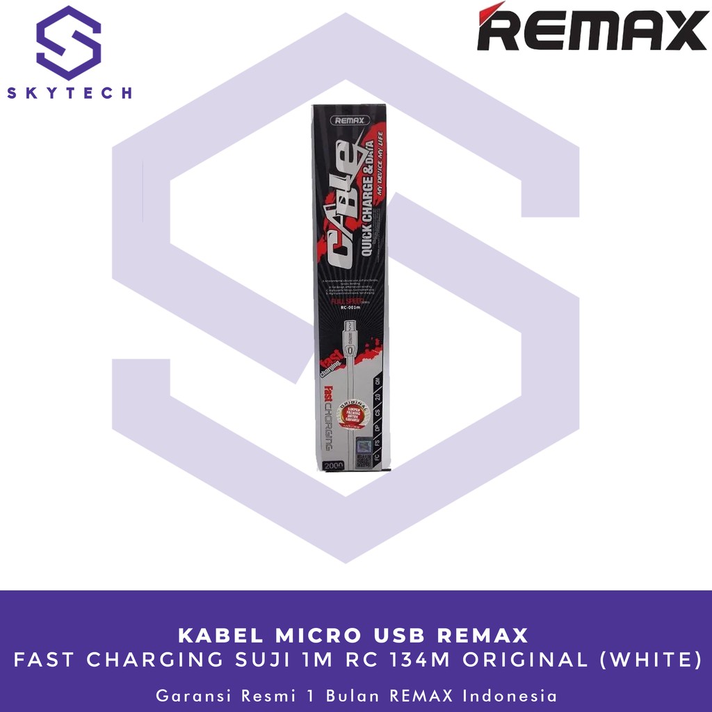 KABEL MICRO USB REMAX FULL SPEED 1M WHITE RC 001M ORIGINAL GARANSI RESMI