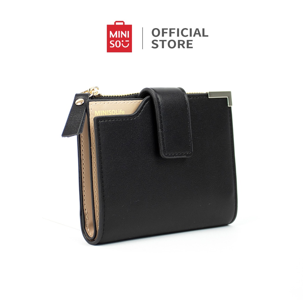 MINISO Dompet Pria Men's Wallet  Matte Pendek Bisnis Santai Pemblokiran Warna Serbaguna Pengait Short Wallet-1