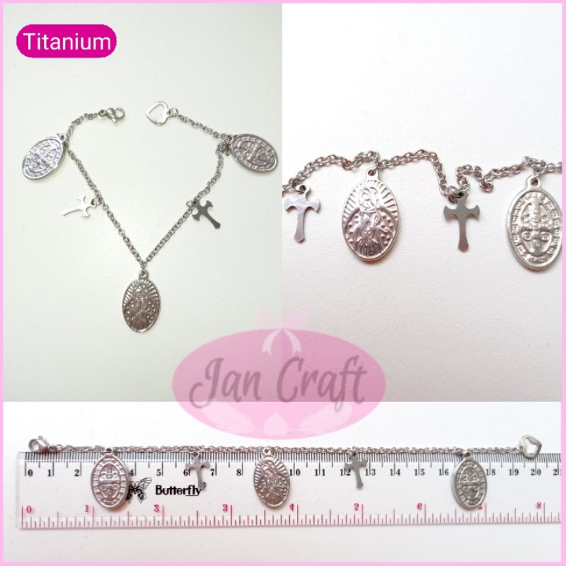 Gelang Bracelets Soft Bangle Adjustable Titanium Charm Medali Bunda Maria