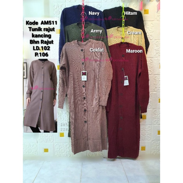 AM511 LONG CARDIGAN TUNIK RAJUT KANCING