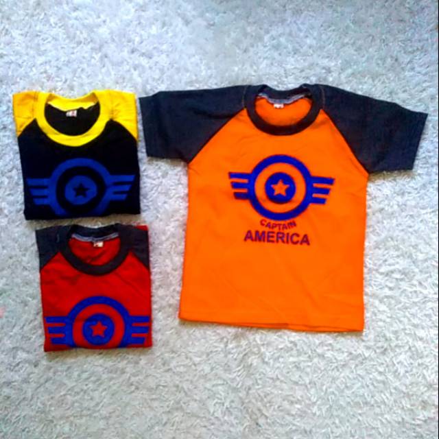  baju  kaos  anak raglan warna  warni  kapten amerika 1 7thn 