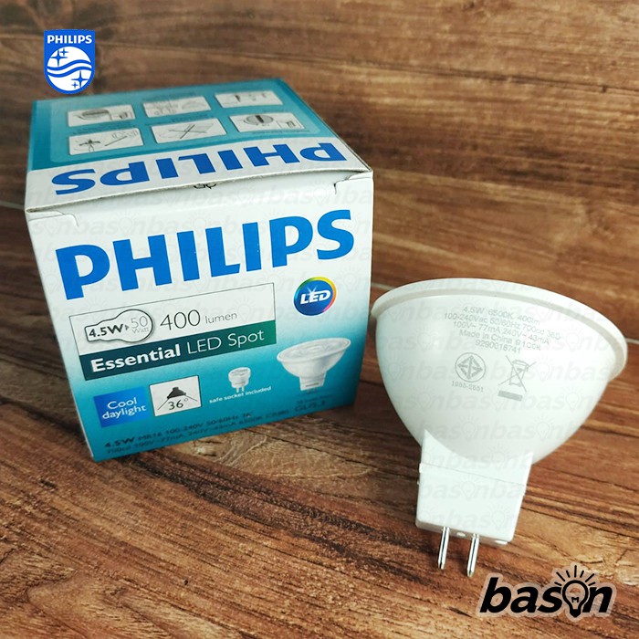 PHILIPS Essential LED MR16 4.5W 36D 100-240V - 3000K atau 6500K