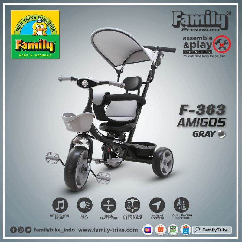 Bisa COD ready sepeda anak roda tiga Family F363/dudukan bisa diputar 360⁰