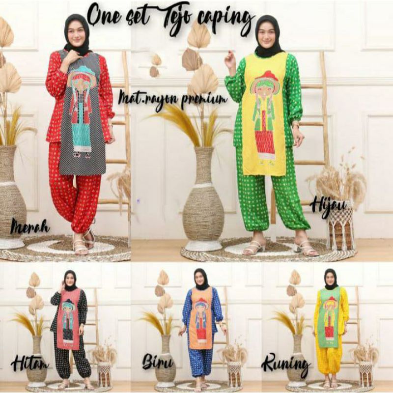One Set Setelan Bu Tejo Caping Rayon Premium Oneset-Setelan Wanita Kekinian