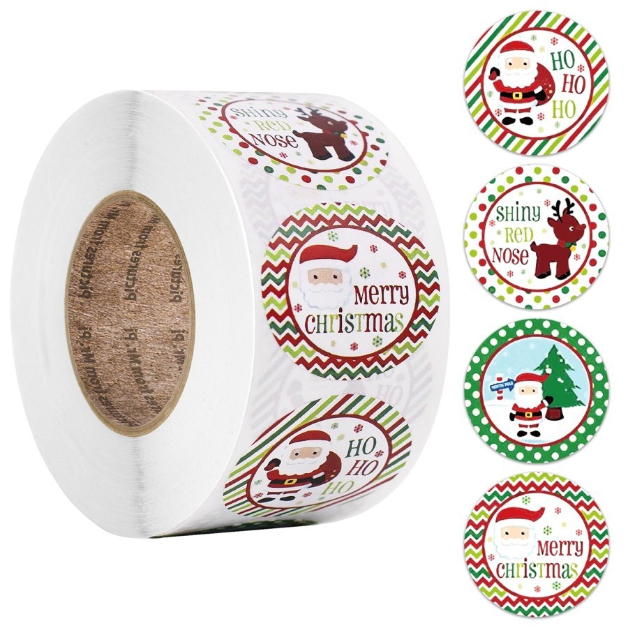 

Sticker Natal ROLL 500Pcs Tempelan Toples Kado Parcel Natal Anti Air