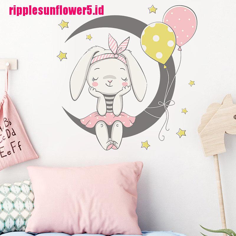 Stiker Dinding Desain Kartun Bulan Kelinci Untuk Kamar Anak