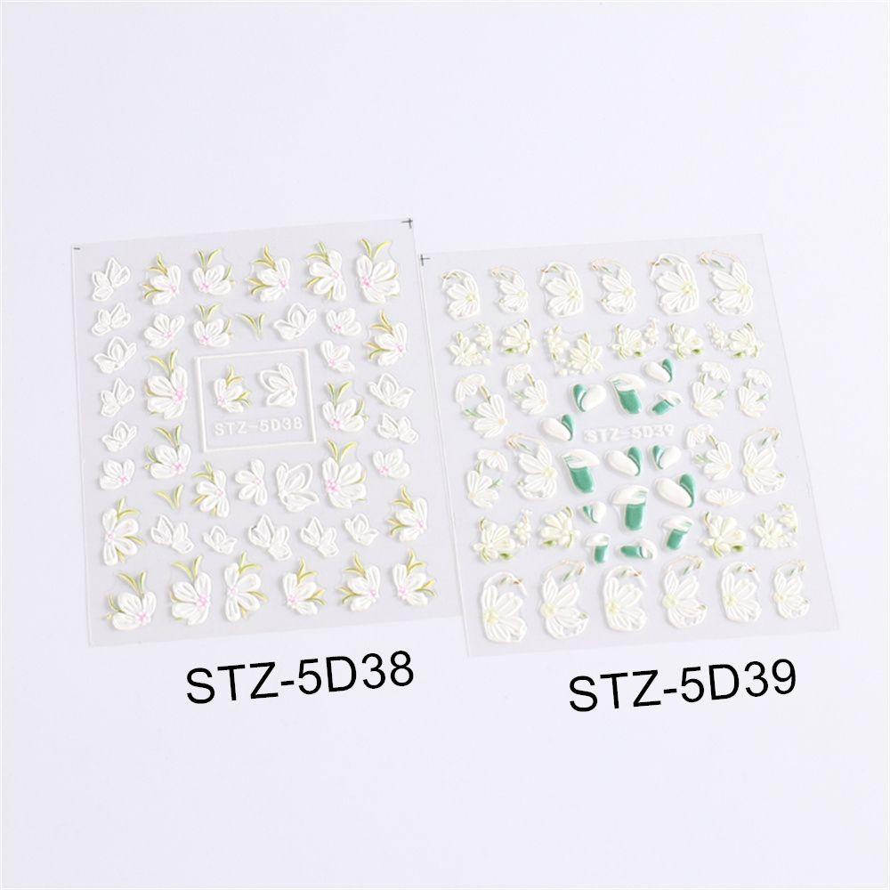 Stiker Kuku Nanas Manicure Decor Sliders White Camellia Relief Nail Art Sticker