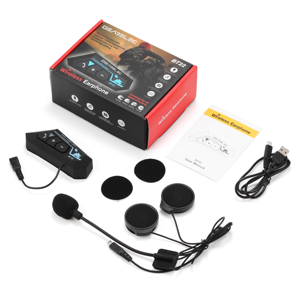 2000mAh Bluetooth 5.0 Headset Helm Sepeda Motor Headphone Sepeda Motor Nirkabel Tahan Air-820mAh-Black