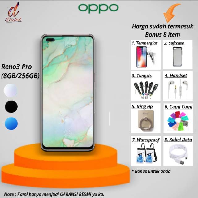 Promon Oppo Reno3 Pro (8GB/256GB)-Garansi Resmi- Promo 8 Gift