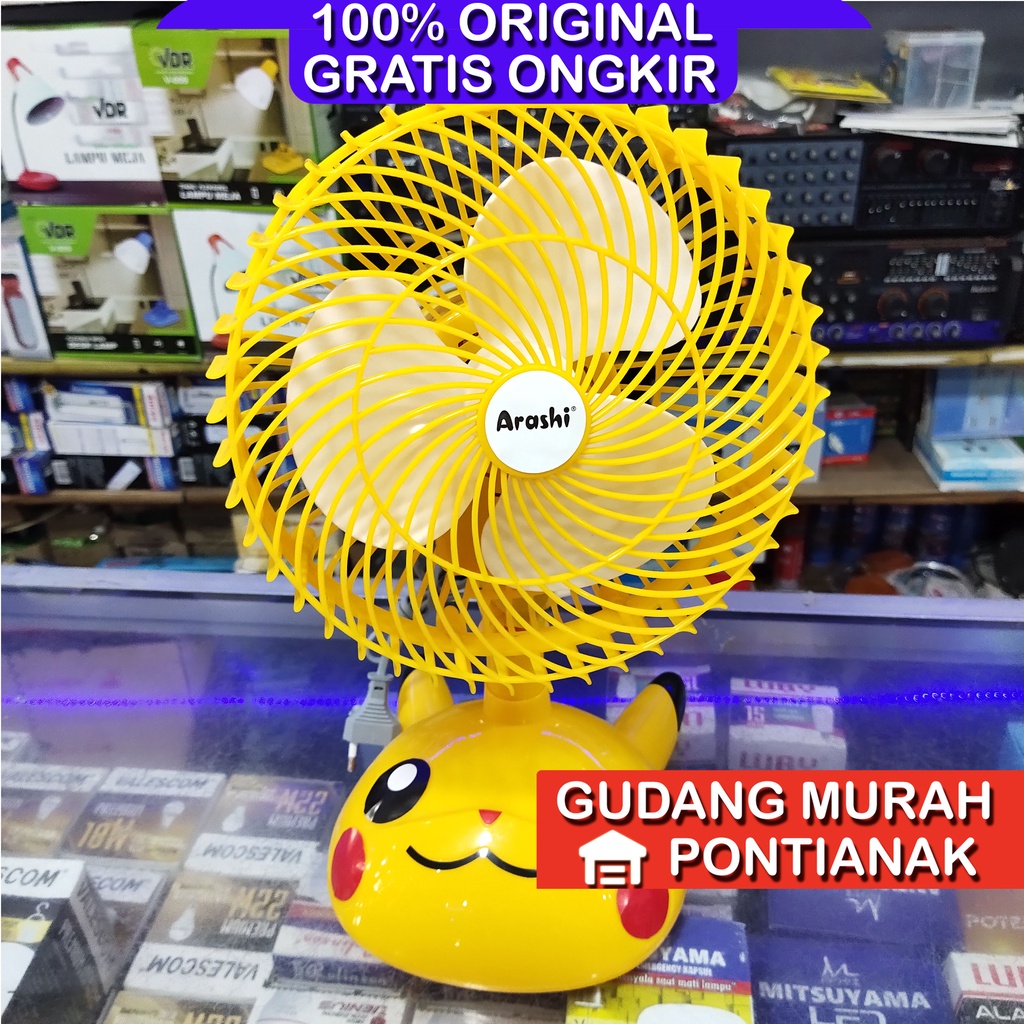 Kipas angin karakter Pikacu / Desk fan Pikacu kuning Swing Bisa MENOLEH Arashi