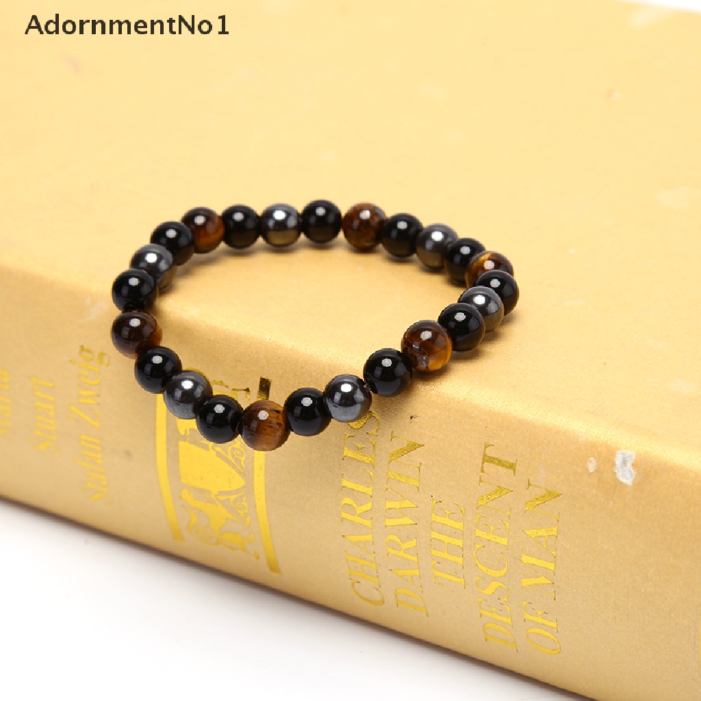 (AdornmentNo1) Gelang Manik Batu Obsidian Hematite Tiger Eye Hitam Untuk Pria