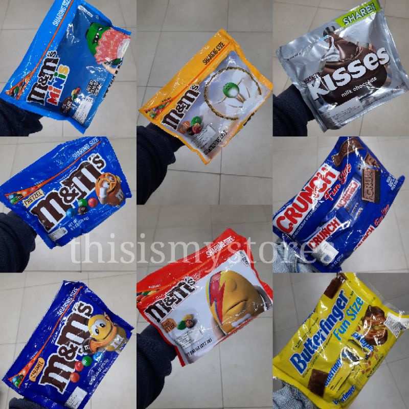 

coklat impor kisses m&m crunch butterfinger fun size sharing size