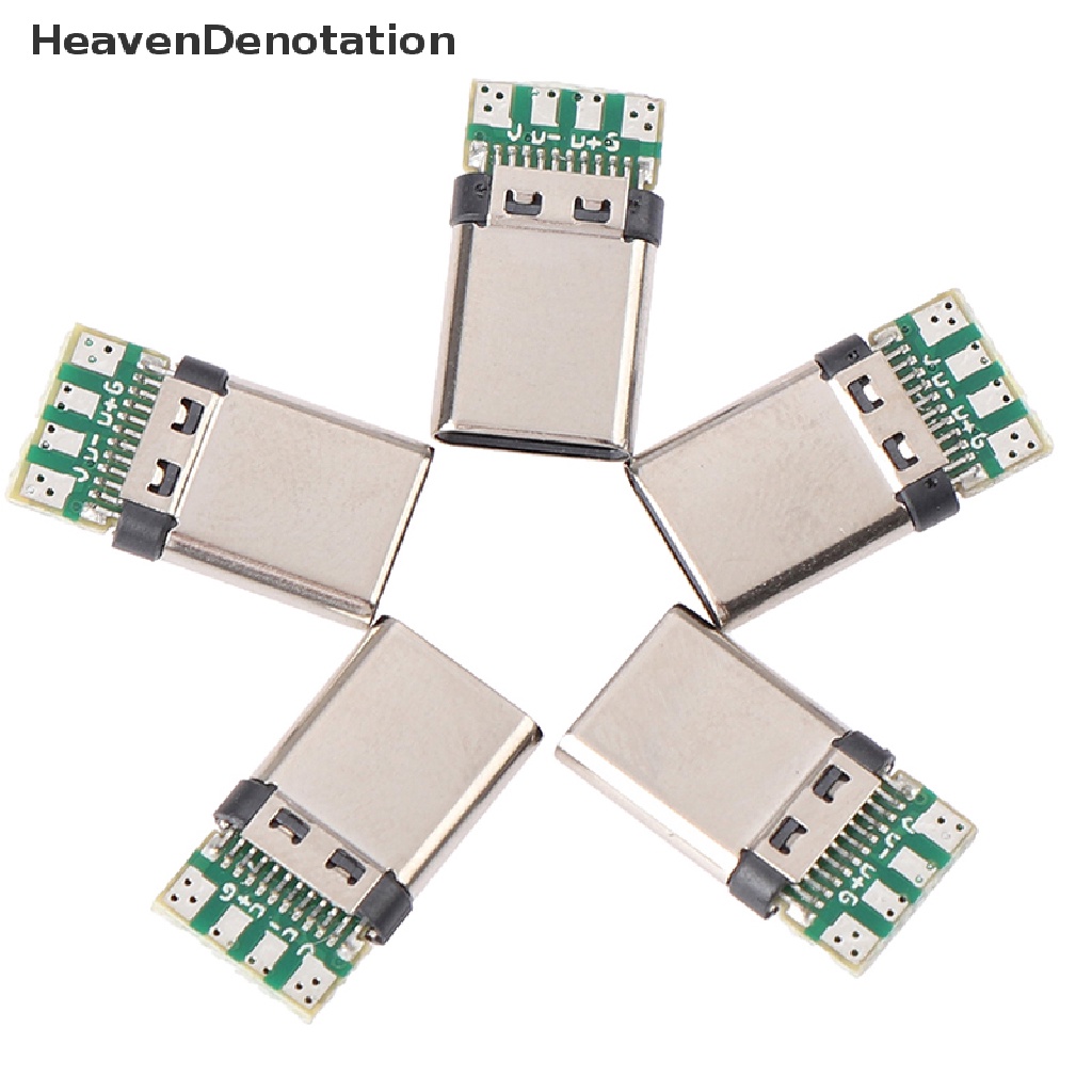 [HeavenDenotation] 5Pcs USB 3.1 Type C Male DIY Solder Plug Connector Socket Attached PC Board