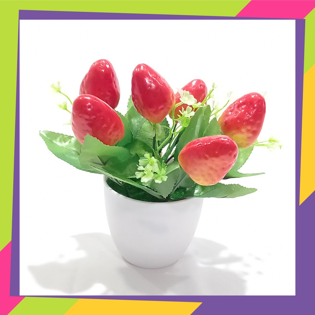 1657D1 / Pot bunga plus buah stroberi / Vas bunga tanaman Artificial strawberry